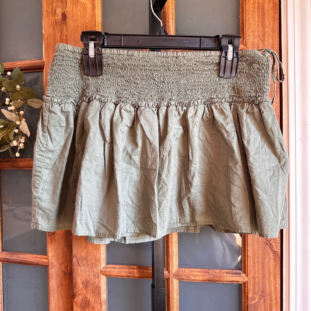 Aerie Skirt Women Olive Green Smocked Waist Ruffle Cotton Mini Boho Fairycore L